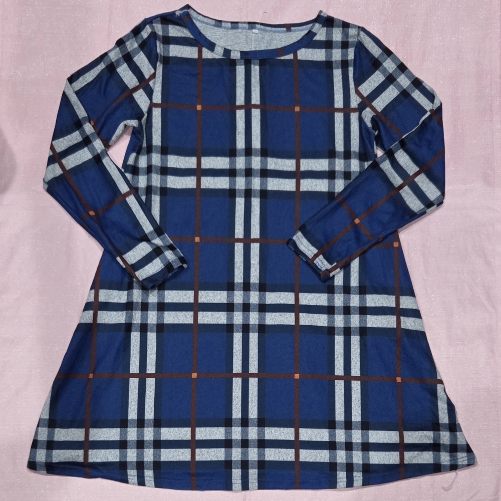 Blue Plaid Long Sleeve Tunic